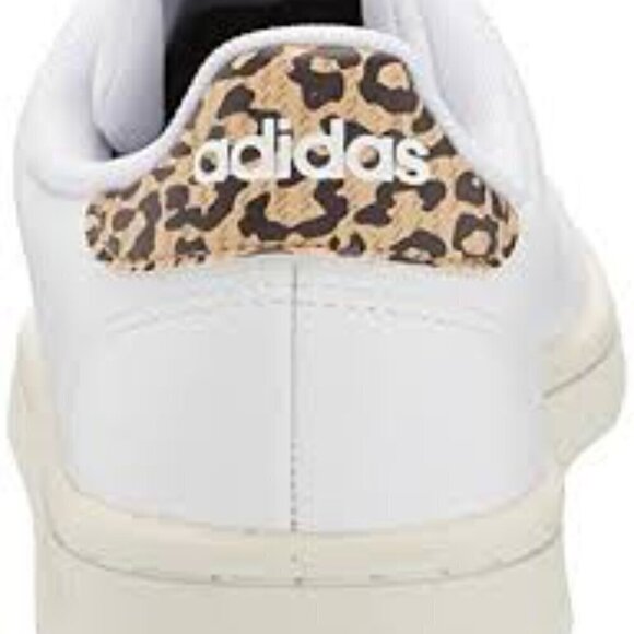 Adidas Advantage Sneakers 9.5 White Leopard Animal Accent Stan Smith Style Shoes - Picture 1 of 10